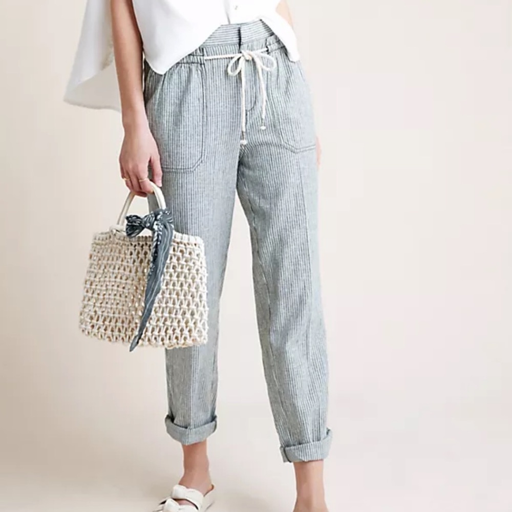 ANTHROPOLOGIE STRIPED LINEN PANTS